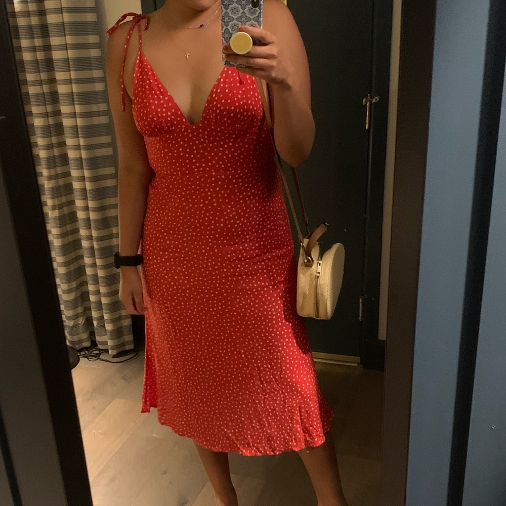 Red orange polka dot dress
